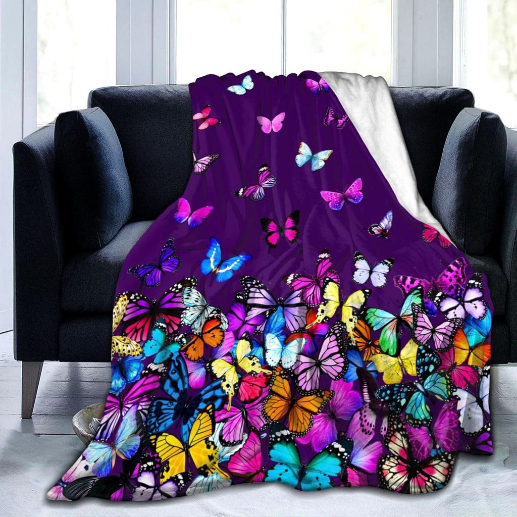 Colorful Butterfly Pattern Digitalprinted Polyester Bedroom Velvet Flannel Cover Blanket Fleece Soft Cover Blankets for Beds