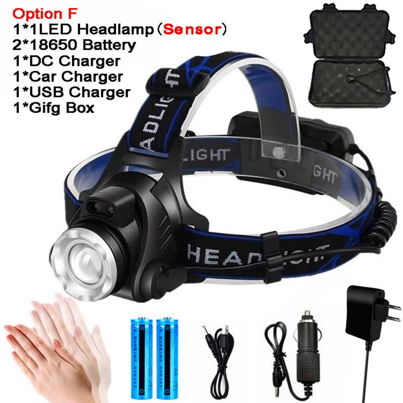 D2 Headlight Powerful LED Headlamp Chargeable Induction 5LED T6 Head LampTorch Head Light 18650 Battery Best For Camping Fishing