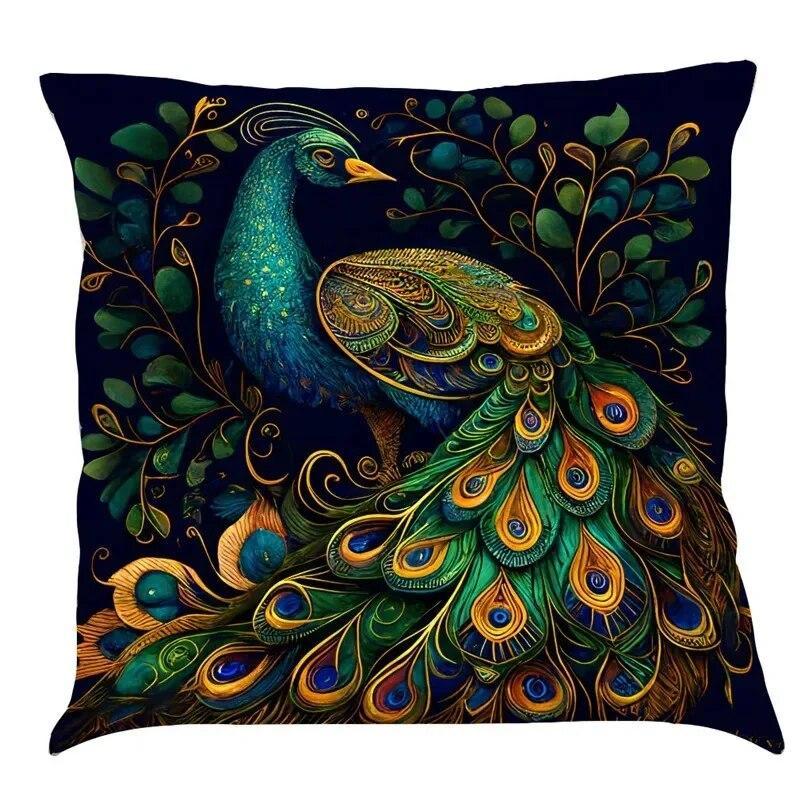 Nordic style peacock cat puppy oil painting print pillowcase 45x45 cm living room sofa cushion cover bedroom home decoration