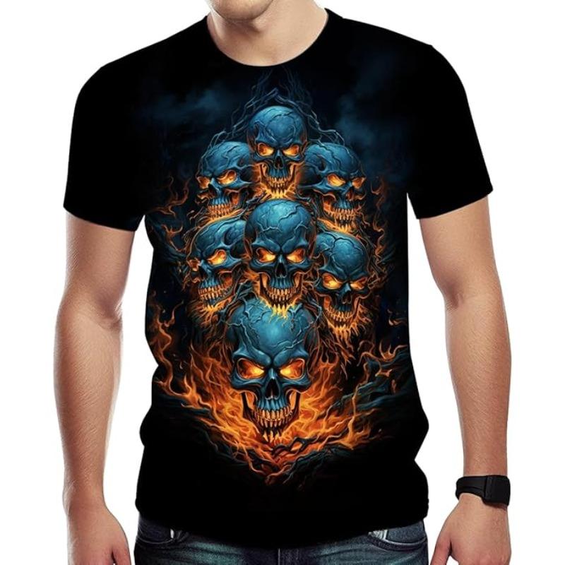Men's Summer Short Sleeved 3D T-shirt Top Street Skull Pattern Men's Casual T-shirt  6XL