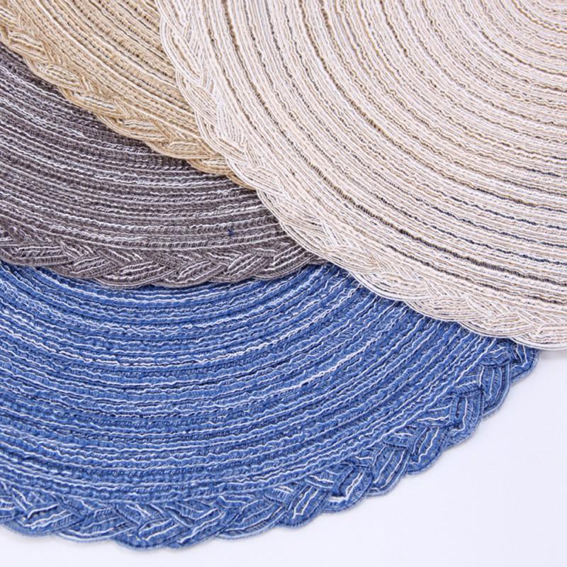 4PCS Round Table Mat Woven Ramie Placemats Anti Slip Dining Table Mats Non-Slip Tableware Bowl Pads Kitchen Drink Cup Coast