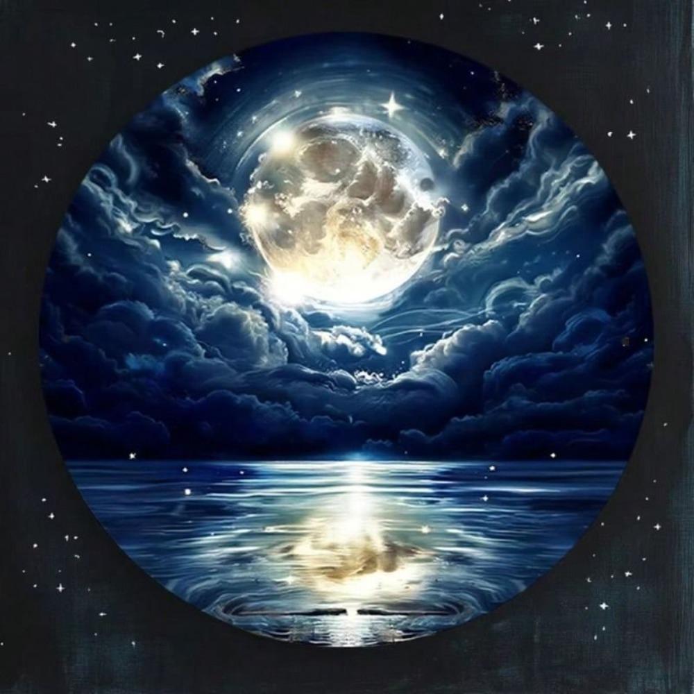 Metal Wall Art Moonlight Ocean Round 2D Anti Vandal for Home Decor