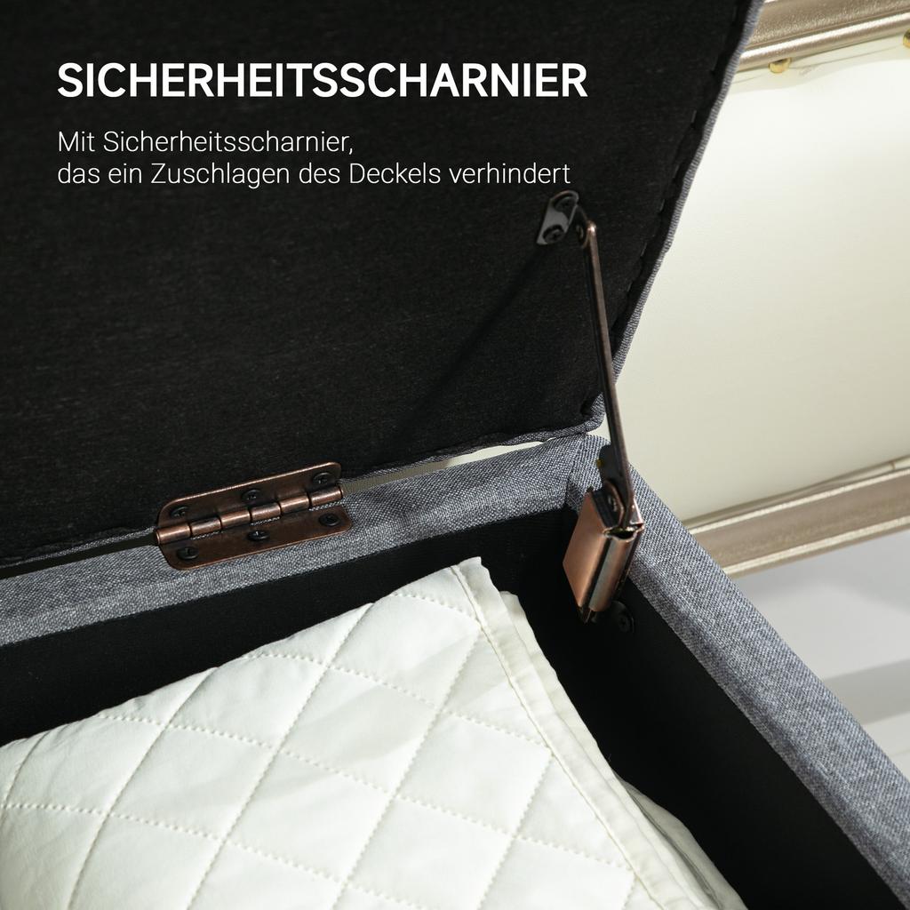 Bench, Upholstered Bench with Storage, Linen-Like Polyester, Rubberwood, 100 x 40 x 44 cm, Light Grey