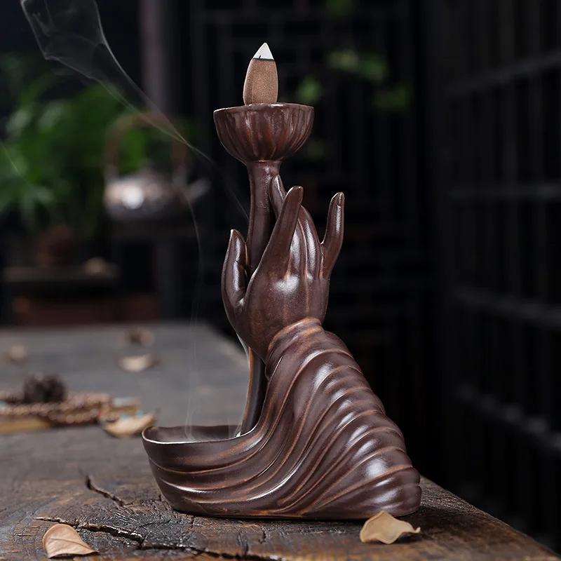 Zen Meditation Lotus Flower Waterfall Incense Burner Fit for Home Yoga Room and Office Decor Indoor Incense Fountain Home Decor