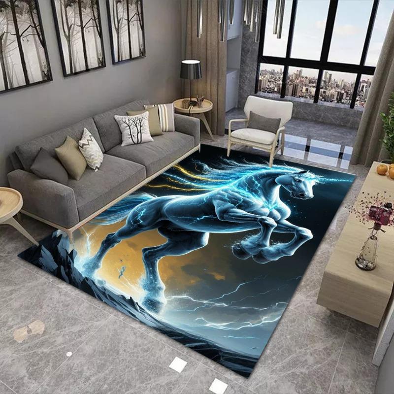 Ice Horse God of War Large Area Rug Non-Slip Wear-resistant Carpet for Living Room Bedroom Soft Floor Mat Home Decor Fashionable