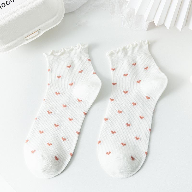 Cute Love Heart  Printed Women Socks Pack Japanese Simplicity Elegant Ladies Short Sox Soft Breathable Wife