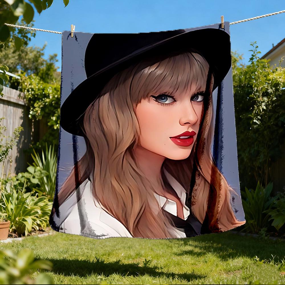 1pc Taylor Swift Outdoor Flannel Blanket, Cozy & Warm Soft Te Playful Design, Napping Camping,
