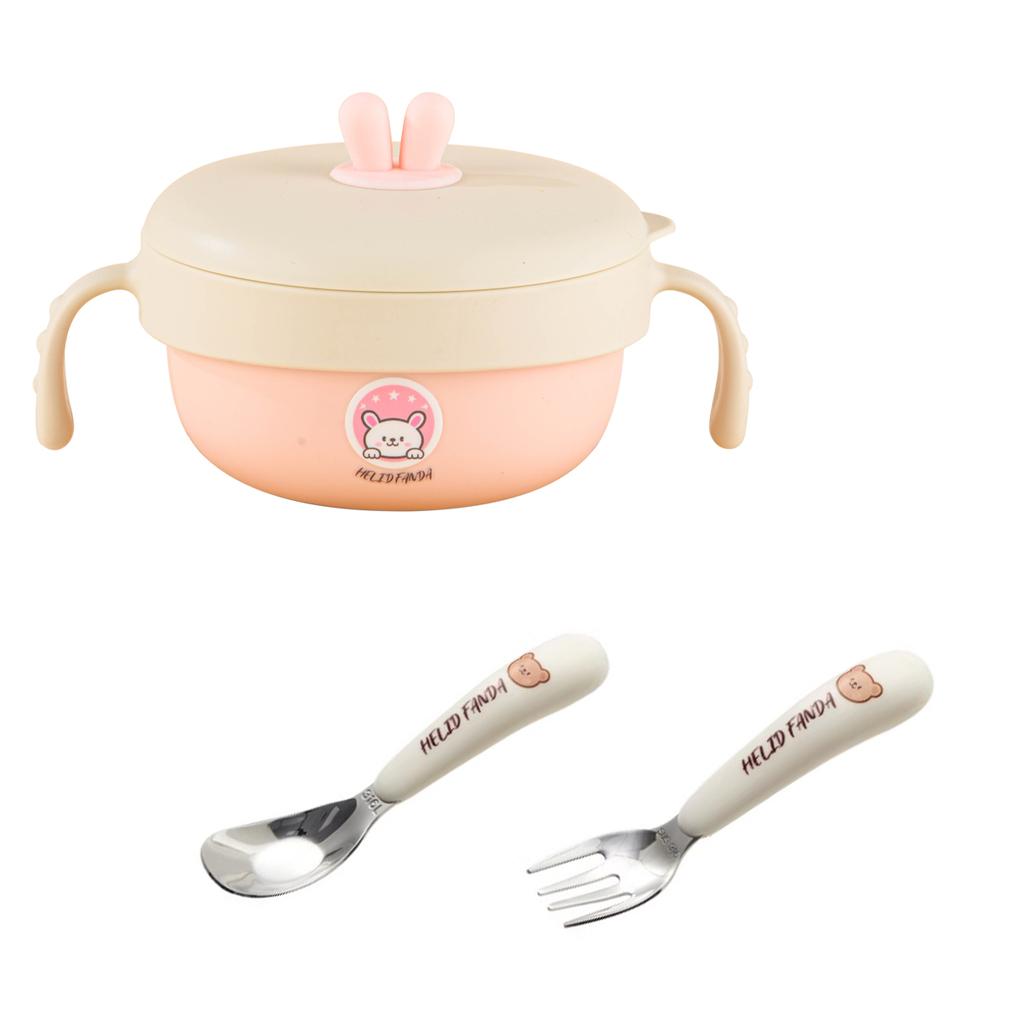 316 Stainless Steel Rice Bowl Children Tableware Anti-scald Food Container With Cutlery Double Handle Kid Feeding Bowl
