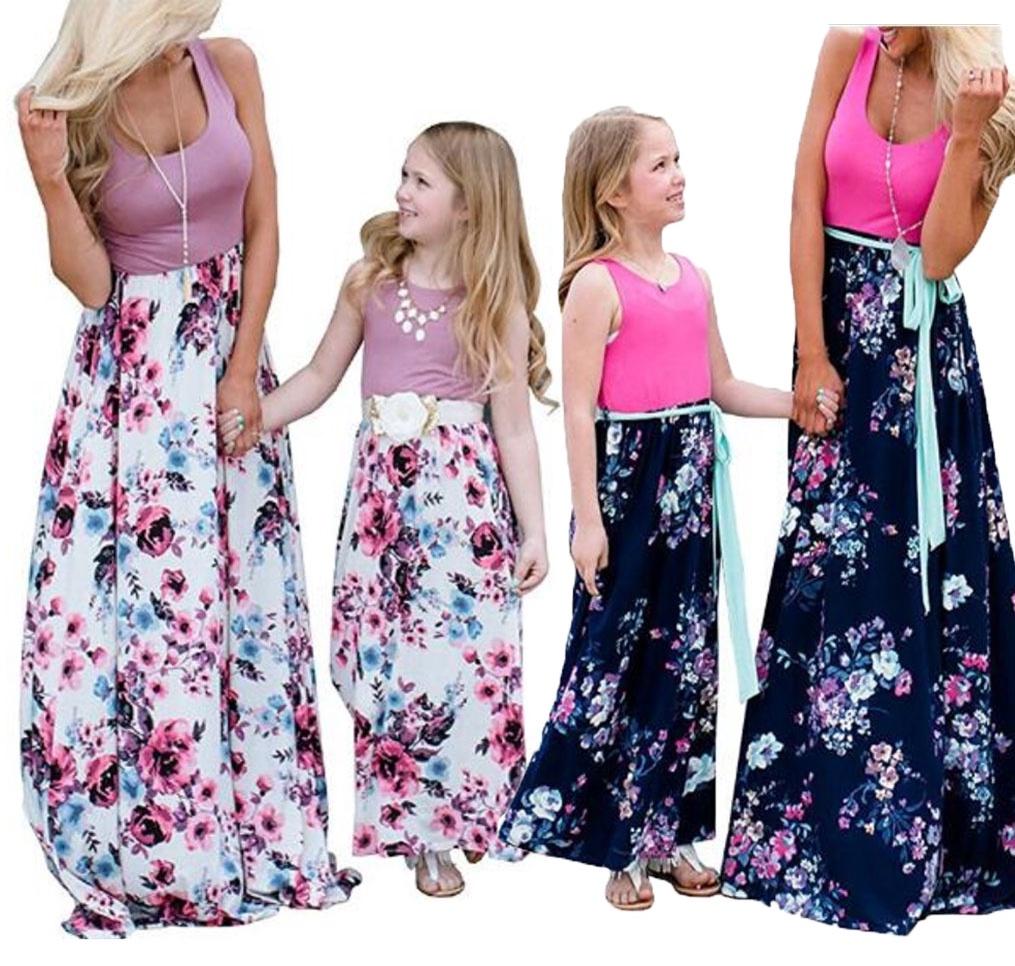 Elegant Floral Holiday Maxi Dress Family Matching For Mom And Daughter