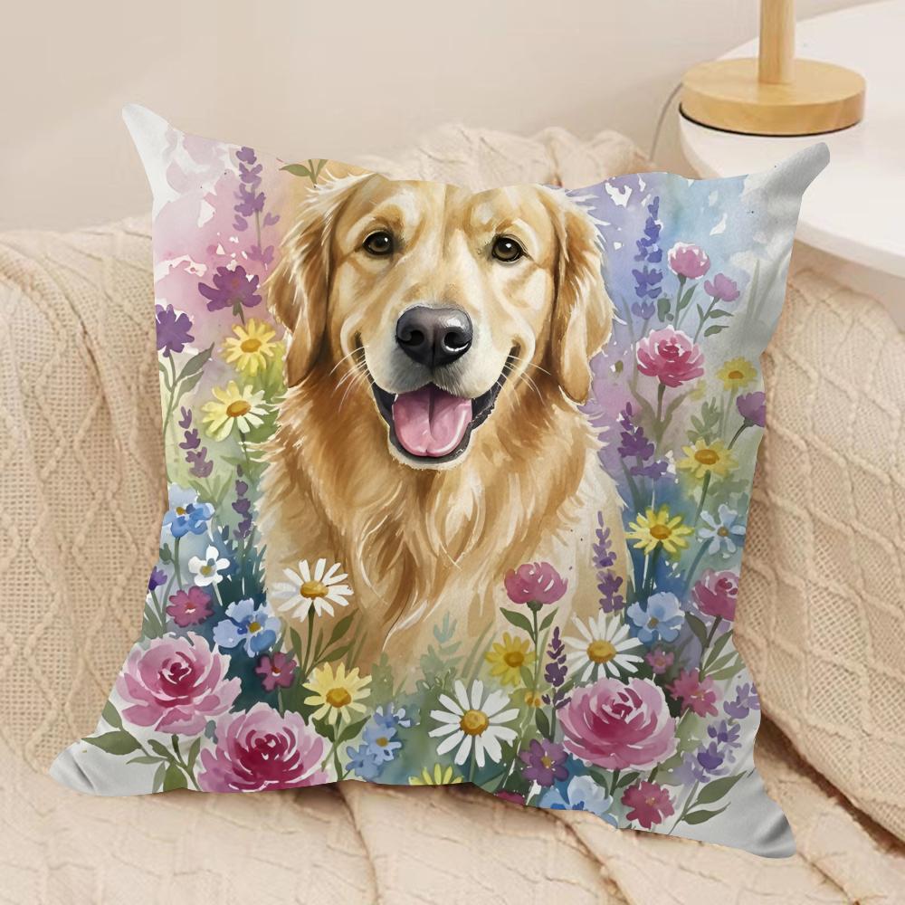 watercolor Pet Dog Cushion Cover Soft Plush Fabric DoubleSided Printed Cushion Covers for All Seasons Modern HomeDecor Gift