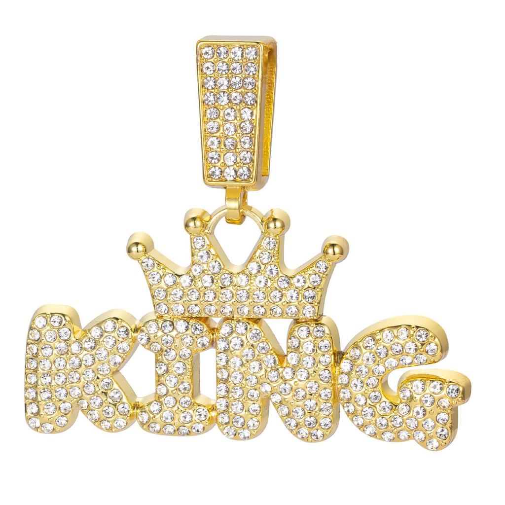European-American Style Crown 'KING' Full Diamond Pendant on Thick Cuban Chain - Trendy Men's Hip Hop Jewelry