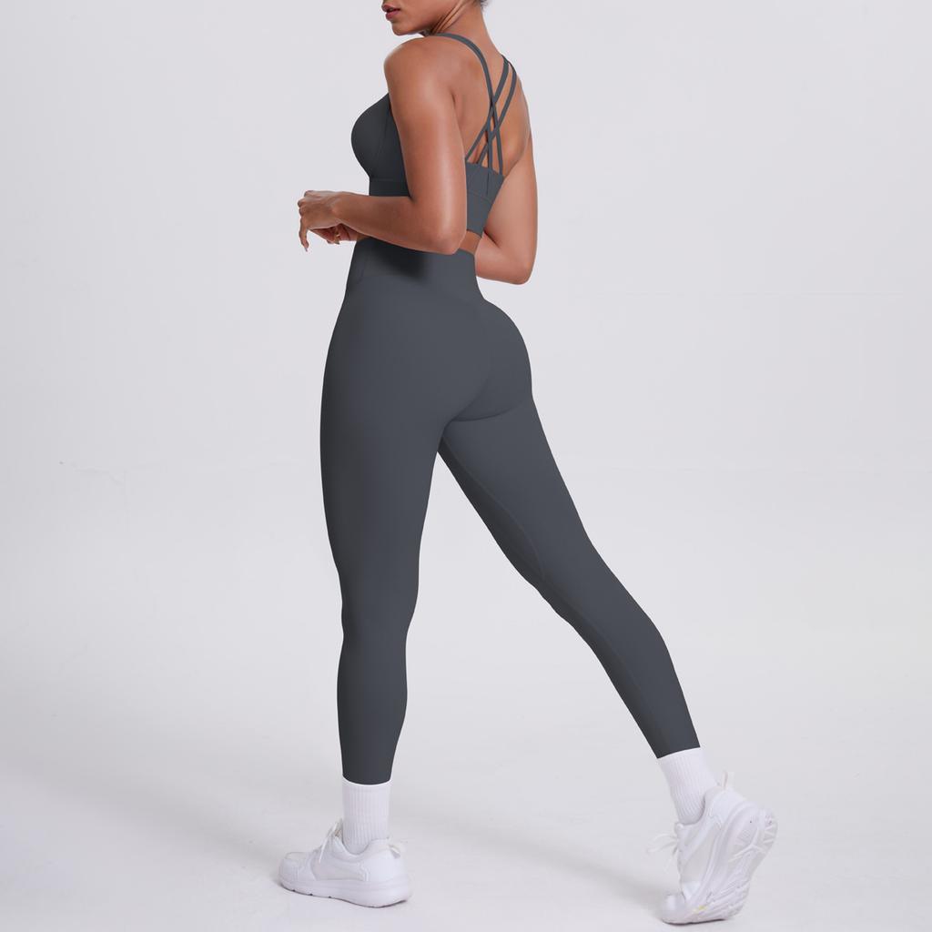 Nude Brushed Cross Back Bra, Casual Sports, Hip Lifting Pants, Fitness Yoga Suit, Two-piece Set