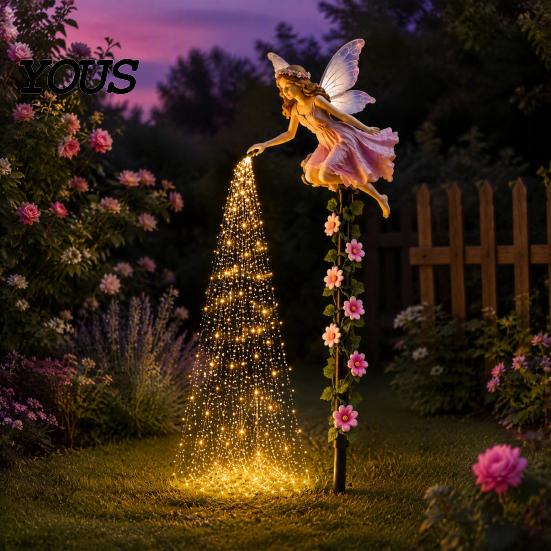 Whimsical Backyard Lighting Decor Fairy Sprinkling Magic Dust Solar Garden Light, Outdoor Front Yard Flower Bed Decorative Accents Statue
