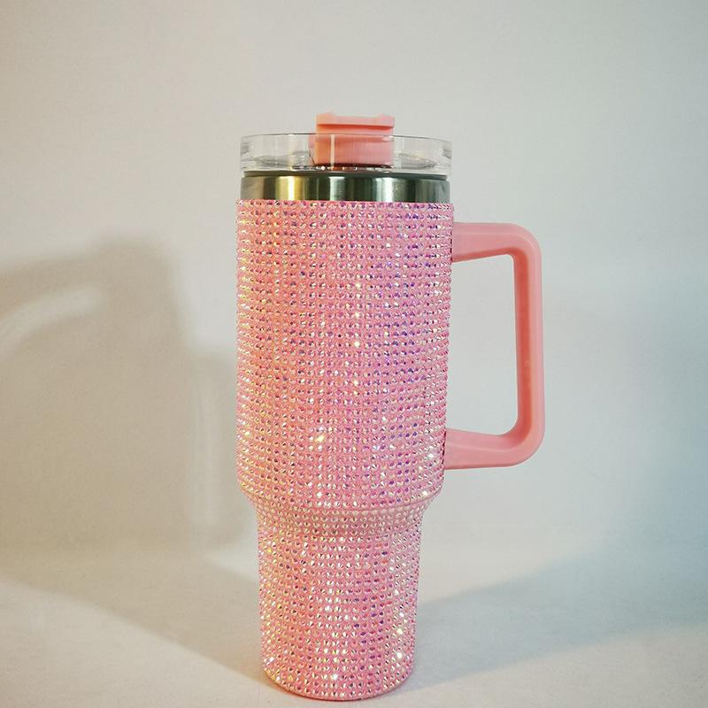 40oz Diamant Thermobecher mit Griff 304 Edelstahl Vakuum Kaffee Isolierflasche Tragbare Auto Flaschen