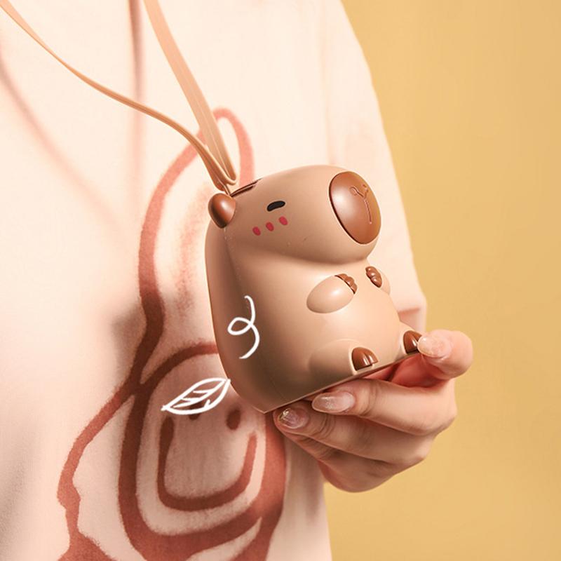 Neck Strap Capybara Hanging Neck Fan Small Size Usb Charging Handheld Fan Cartoon Air Cooler Cooling Fan Outdoor