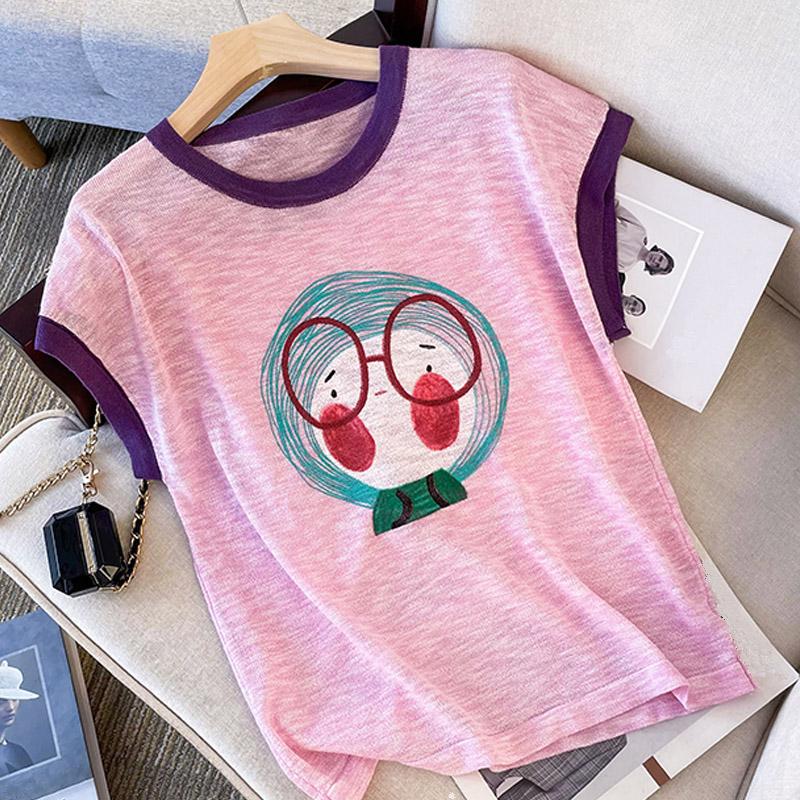Women Sweaters Pullovers 2025 Summer Short Sleeve O-Neck Print Knitted Sweater Women Tops Pullover JJ183