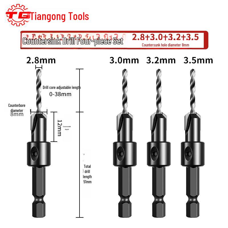 Tiangong Hex Shank 90° Countersink Drill Bit for Flat Bottom Self-Tapping Screws
