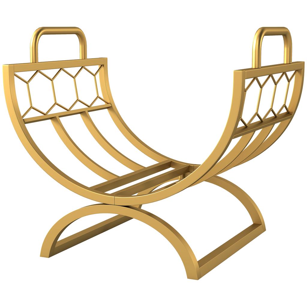 Indoor Firewood Rack 46 x 36 x 41cm Firewood Rack for Fireplace Stove Metal Gold