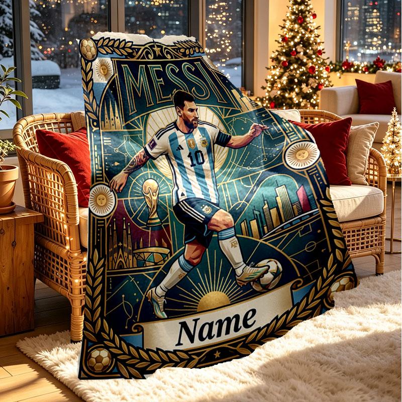 Custom Name Personalized Lionel Messi Print Blanket, Home Decor, Bedroom, Sofa, Camping, Couch, Gifts for Birthday Christmas