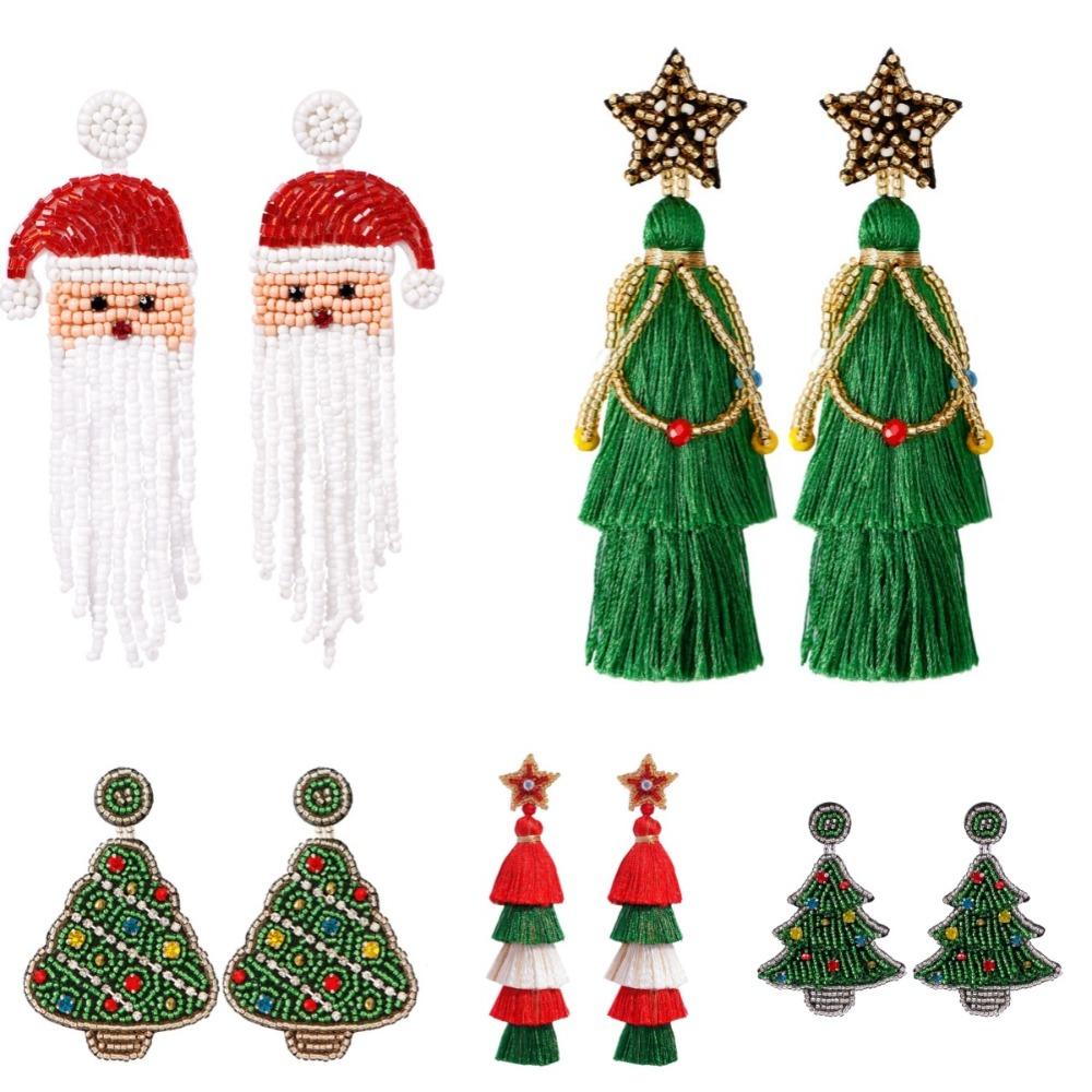 Santa Claus Merry Christmas Earrings Xmas Boots Ear Stud Handmade Beaded Ear Drop  New Year