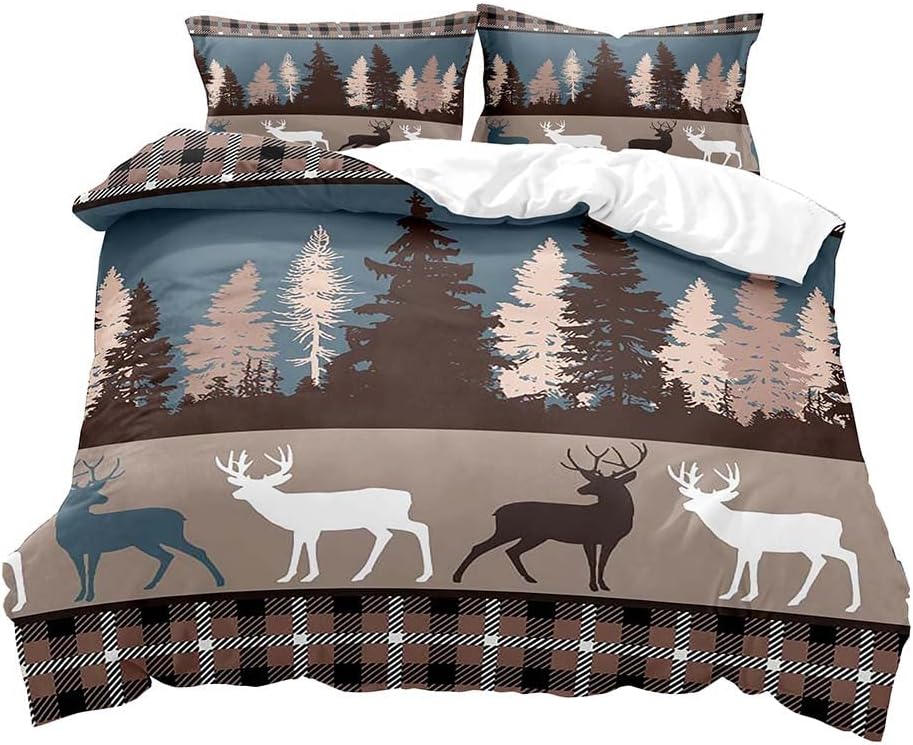 Cartoon Forest Animals Duvet Cover Queen King Size Double Bed Children Boy Bedding Bear Deer Fox Rabbit Country Cottage 3 Pcs