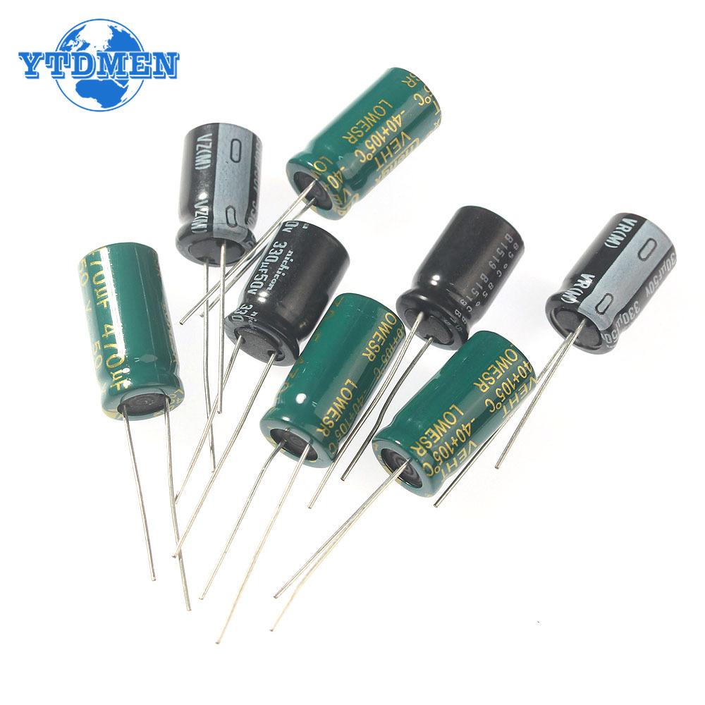 120PCS 50V DIP Aluminum Electrolytic Capacitor High Frequency Low ESR Electronic Capacitor Kit 1uF-2200uF 15 Types Capacitance
