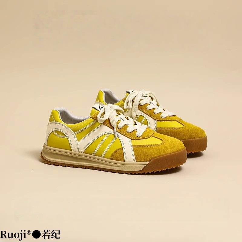 Leather Casual Sports Yellow Platform American Retro Color Matching Light Running Mountaineering Forrest Gump Training Board Shoes Women's