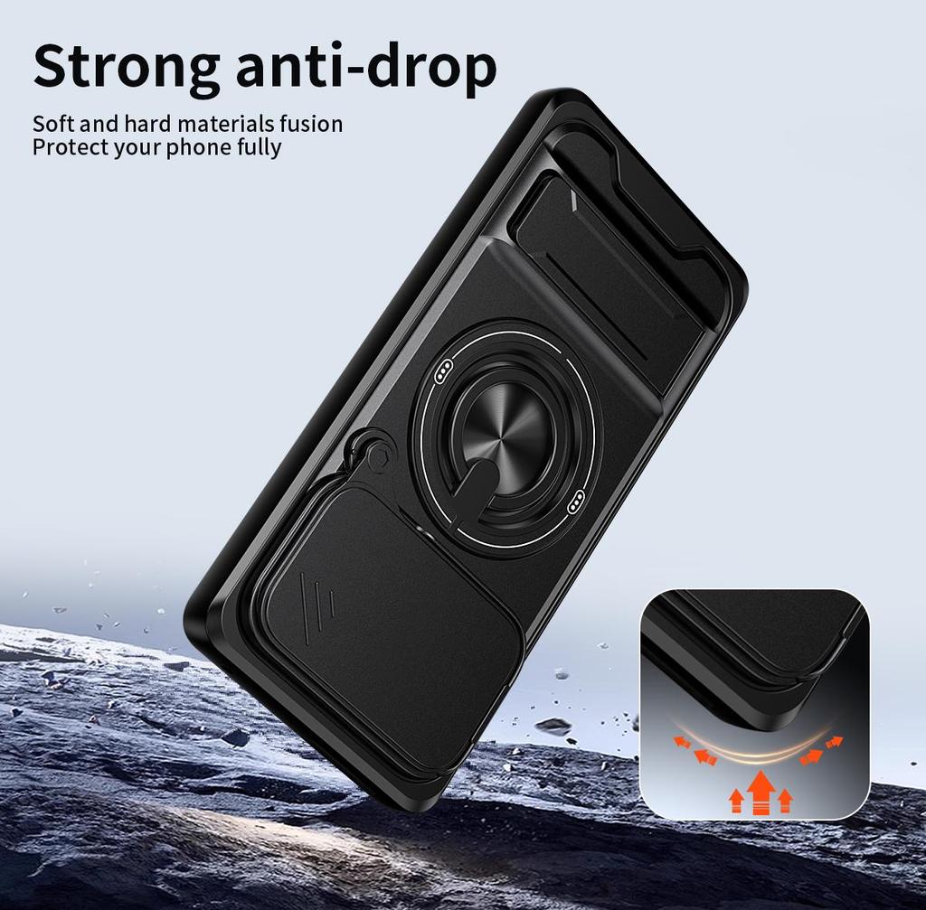 Slide Camera Cover for Google Pixel 7 Case With Built-in Ring Stand and Folding Stand