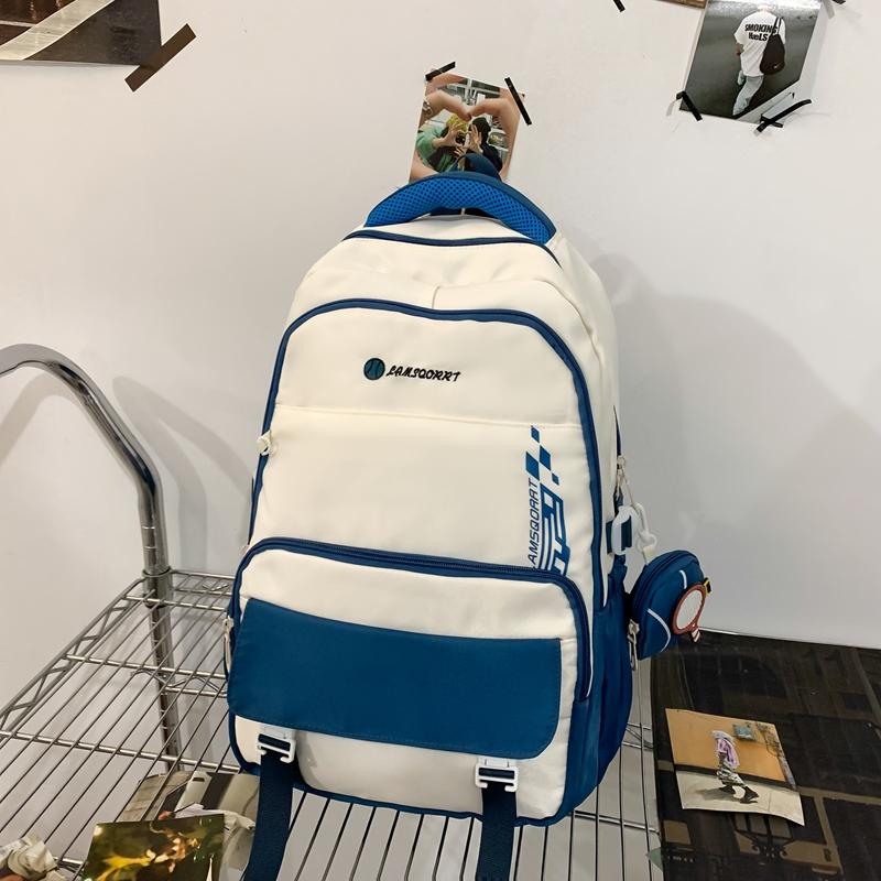 Junior High School Student Schoolbag Men's Large Capacity Backpack Color Block Backpack with Coin Purse