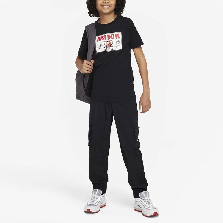 Nike Sportswear Letter Print Cartoon Anime Pattern Sports Short Sleeve T-Shirt Kids Tops Black FD3964-010