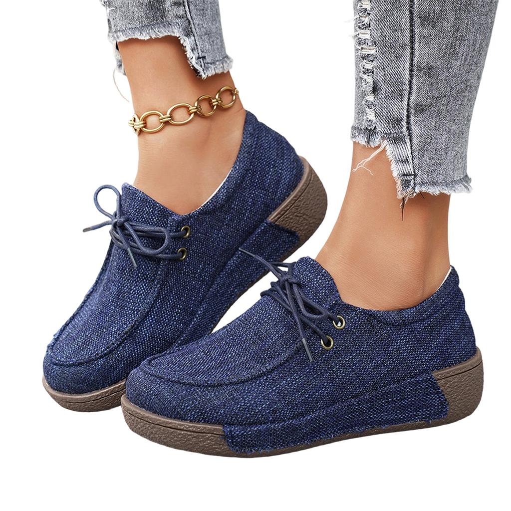 Women's Fashion Round Toe Lace-up Casual Flat Shoes
