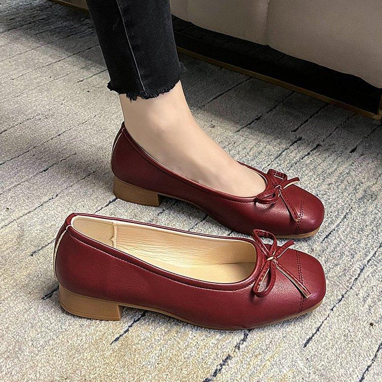Mary Jane Shoes Women's Flats 2025 Autumn New Gentle Bow Doudou Shoes Soft Leather Soft Sole Shallow Mouth Single Shoes