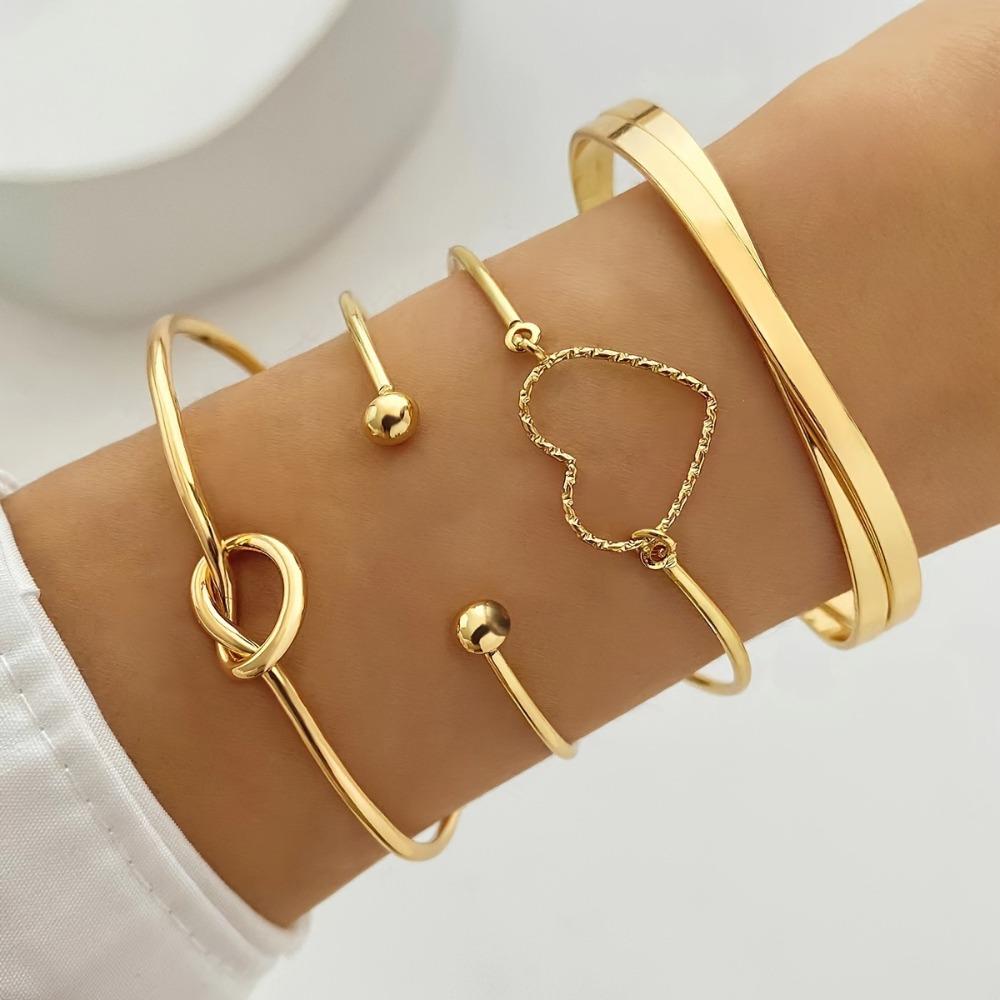 4pcs/set Vintage Alloy Bracelets Set Men's Fashion Woven Twist Texture Bangles for Women Golden Fashion Zircon Streetwear Gifts