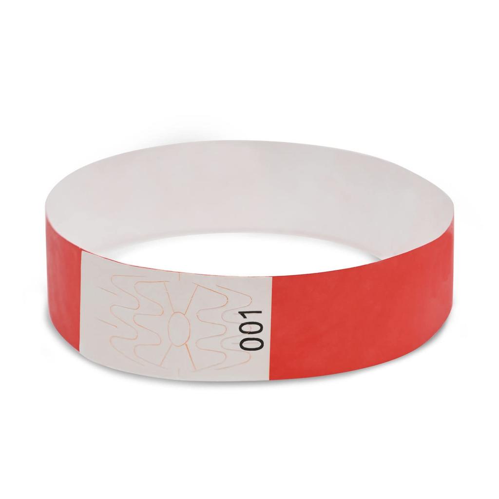Actreve Disposable Event Serial 19mm of Wristbands, Numbered, (Pack 300, Red)