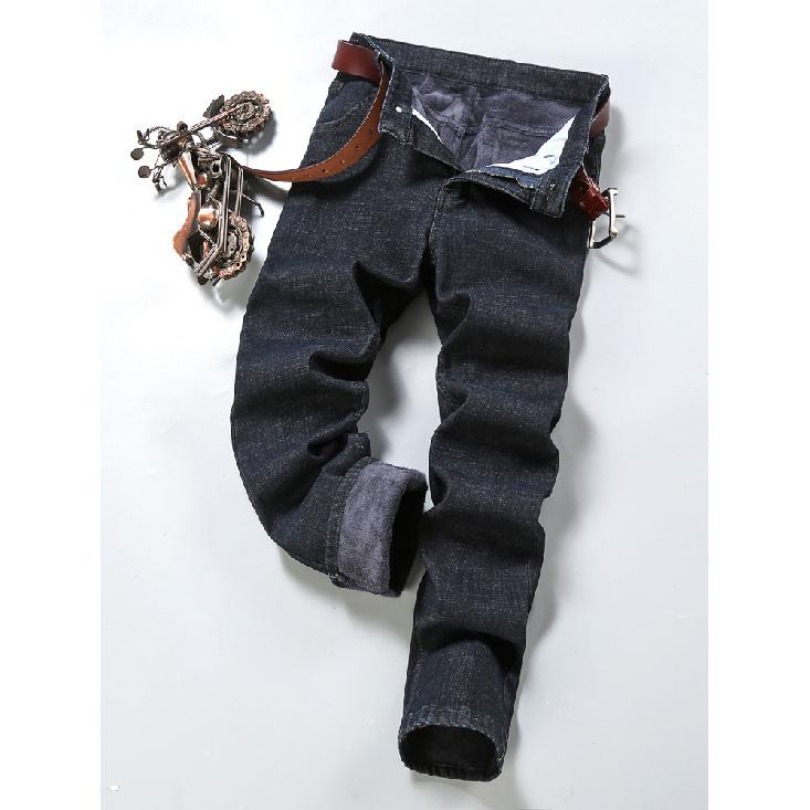 Autumn And Winter New Men'S Versatile Plush Denim Thick Loose Straight Tube Warm High Waist Pants