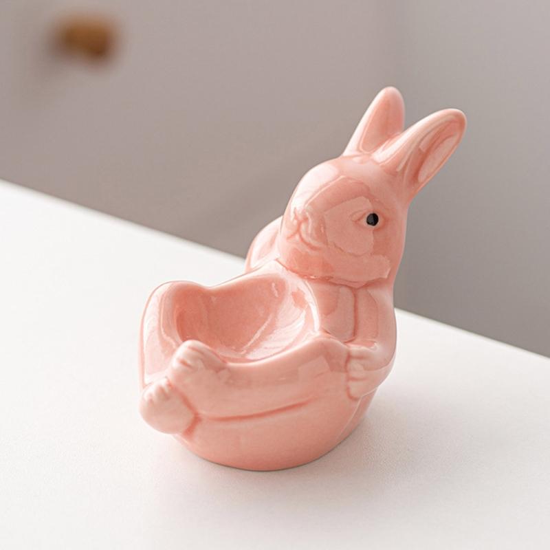 Cute Rabbit Shaped Boiled Eggs Cup Ceramic Eggs Holder Easter Decorations Eggs Display Stands for Party Dinner Table