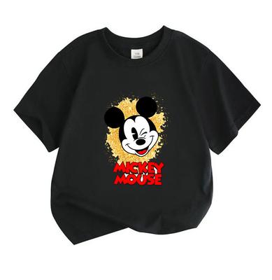 Cute Winking Mouse Print Kids Boys Girls 100% Cotton O-neck Short Sleeve T-shirt Casual Breathable Soft Summer Tee for Children Daily Wear