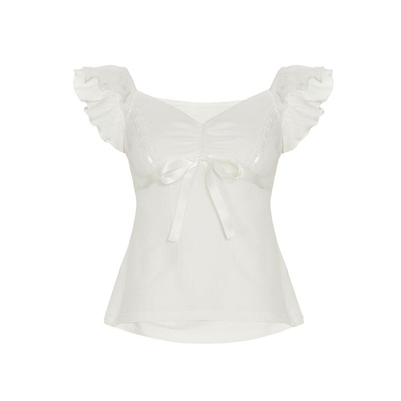 Xiaofei Sleeve Vest Women's Exterior Color Sexy V-Neck Pleated Waist Skinny Top