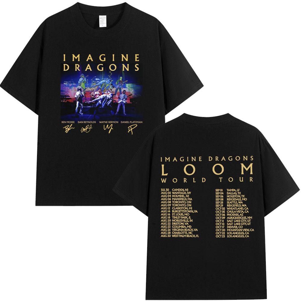 Summer Adult Imagine Dragons Loom World Tour Rock Band Tshirt Cartoon Dragon High Quality 100 Cotton Mens Women Shortsleeved