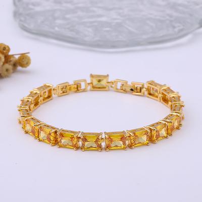 Semplice Braccialetto Rettangolare in Zircone per Ragazze Braccialetto di Pietre Preziose in Rame di Nicchia