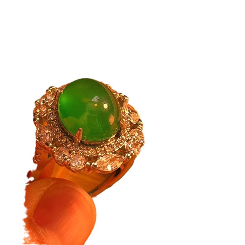 Jade Green Ice Light Natural Chalcedony Ring Agate Ring, Real Shot