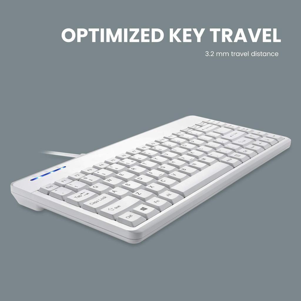 Perixx PERIBOARD-409 Wired Mini Keyboard with 1.8m Cable (White, English Layout)