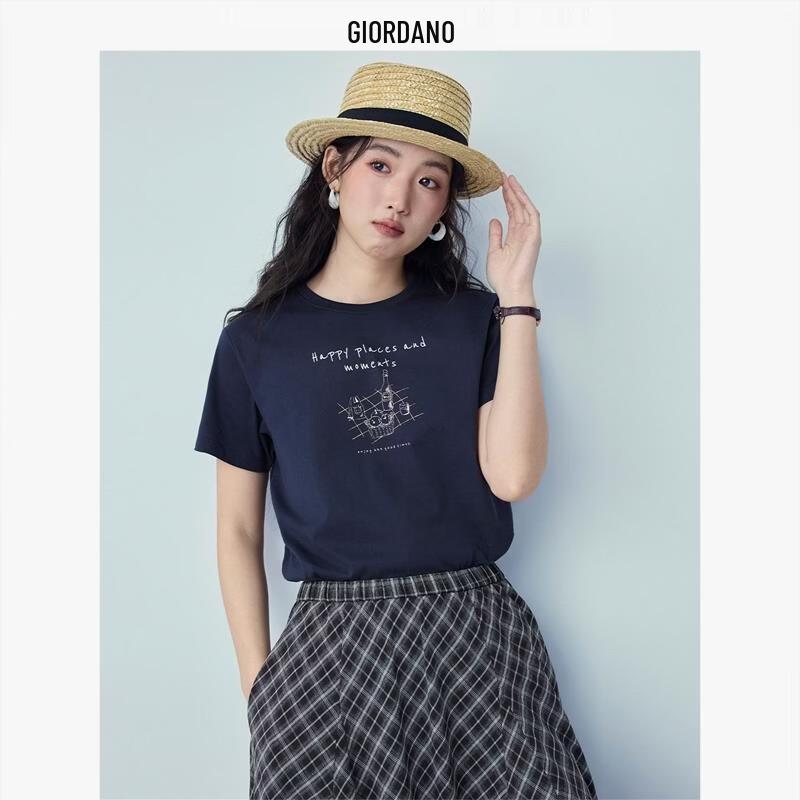 Женская хлопковая футболка с коротким рукавом Giordano с принтом Afternoon Tea M