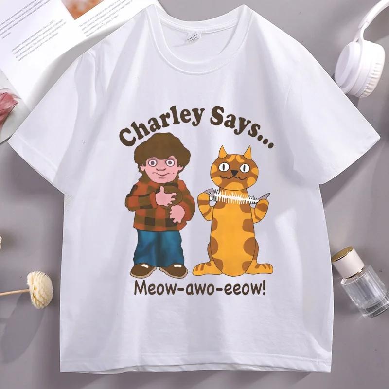 Funny Cartoon Cat TShirt Retro Cotton Short Sleeve Oneck Tshirt Loose Comfortable Printed Tees Y2k Clothes High Quality