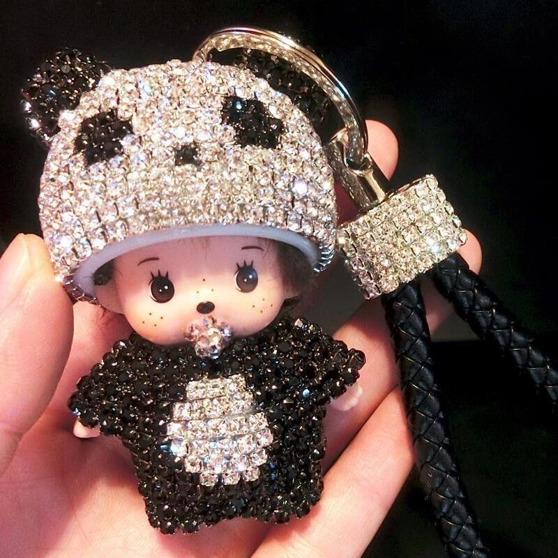 Cute Cartoon Furry Crystal Keychain Monkey Style Key Ring For Girls