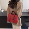 Fashion Contrasting Color Texture Shoulder Crossbody Solid Color Tote Small Bag Women's New Portable Red Bride