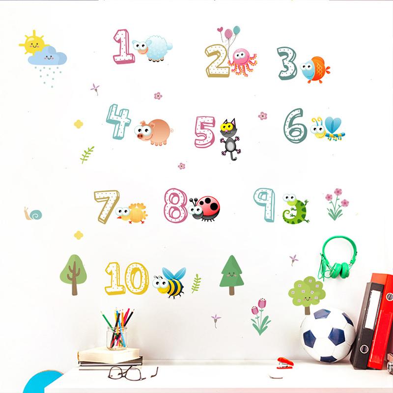 Cute Animals With Arabic Numbers Wall Stickers For Kindergarten Classroom Room