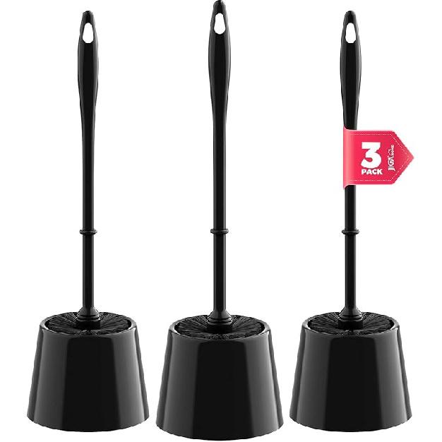 

JIGA Набор из 3 туалетных щеток и держателей, Щетка для унитаза с подставкой, Щетка для чистки унитаза с жесткой щетиной для ванной комнаты, Белый чёрный