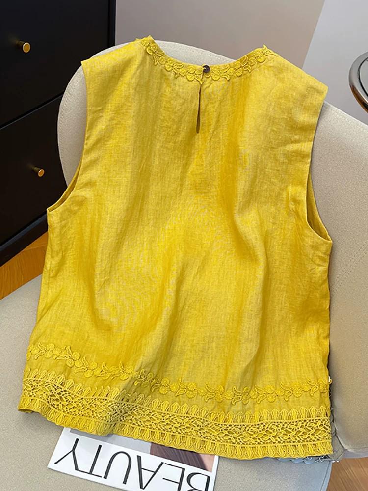 240 Jin Women's Sleeveless Lace Linen Vest – Heavy-duty, High-grade, Loose Round Neck Summer Top