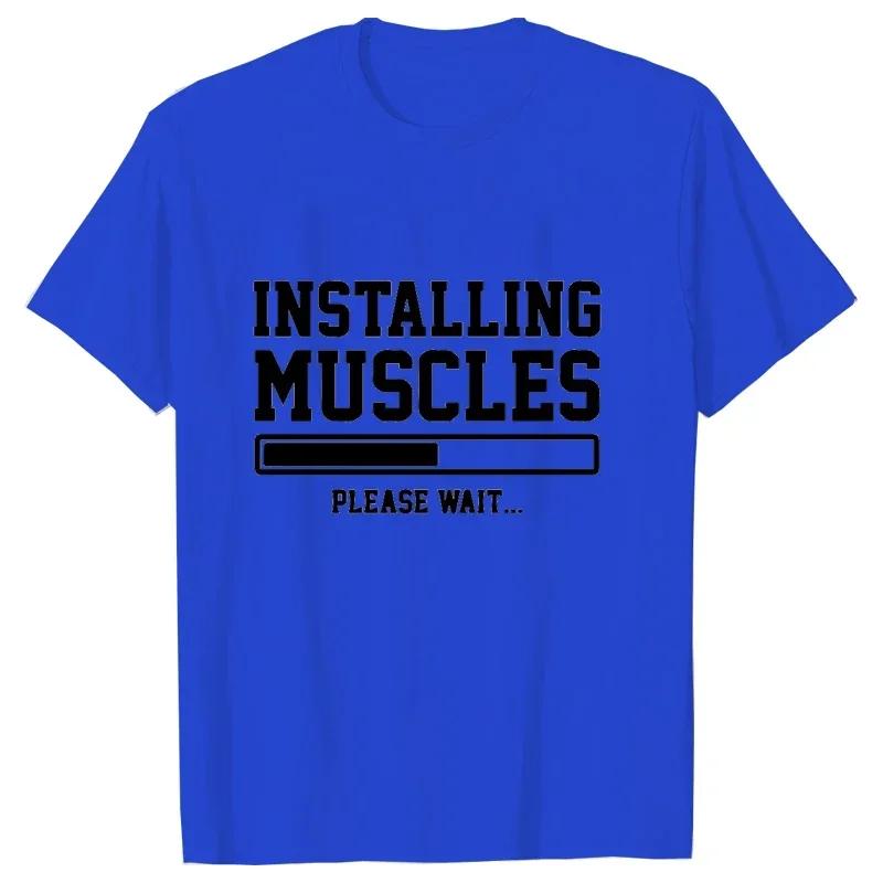T Shirt for Men Oversized Men's T-shirt Summer Stylish Sweatshirt Installing Muscles Please Wait Print Style Short Sleeve Tees